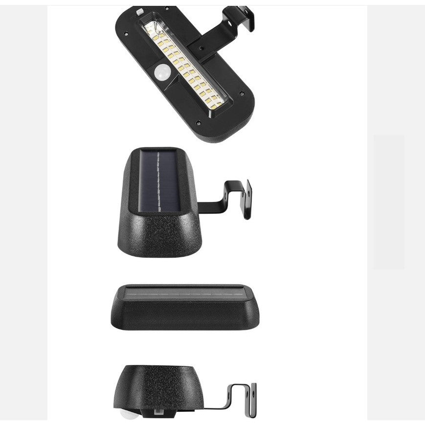 Lampa solara LED dreptunghiulara pentru perete Vivimall, 18 x 7 cm, senzor miscare, 6V, ABS, 2200mAh, rezistent la apa, culoare alb rece, suport negru