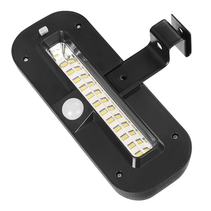 Lampa solara LED dreptunghiulara pentru perete Vivimall, 18 x 7 cm, senzor miscare, 6V, ABS, 2200mAh, rezistent la apa, culoare alb rece, suport negru