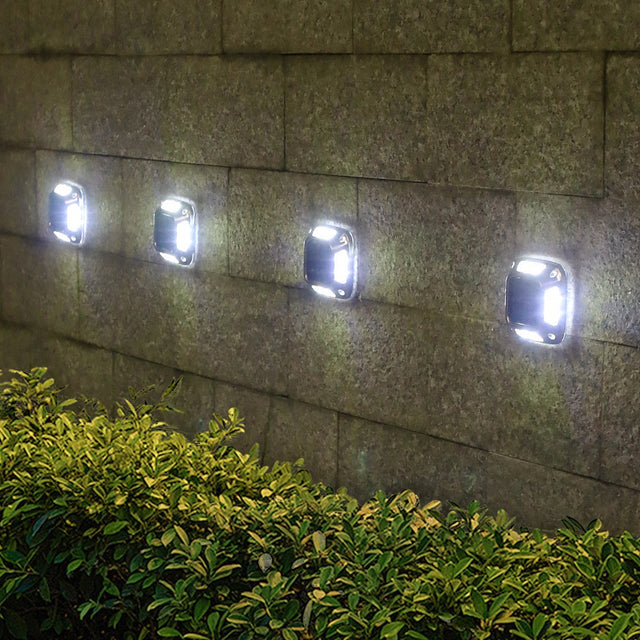 Lampa Solara Led Pentru Gradina, 8 Led-Uri, Prindere De Perete Sau Impamantare, Ip65, Forma Patrat, Material Abs Si Policarbonat, 9 X 9 Cm, Baterie 1.2V, 600 Mah, Alb Rece - vivimall.ro