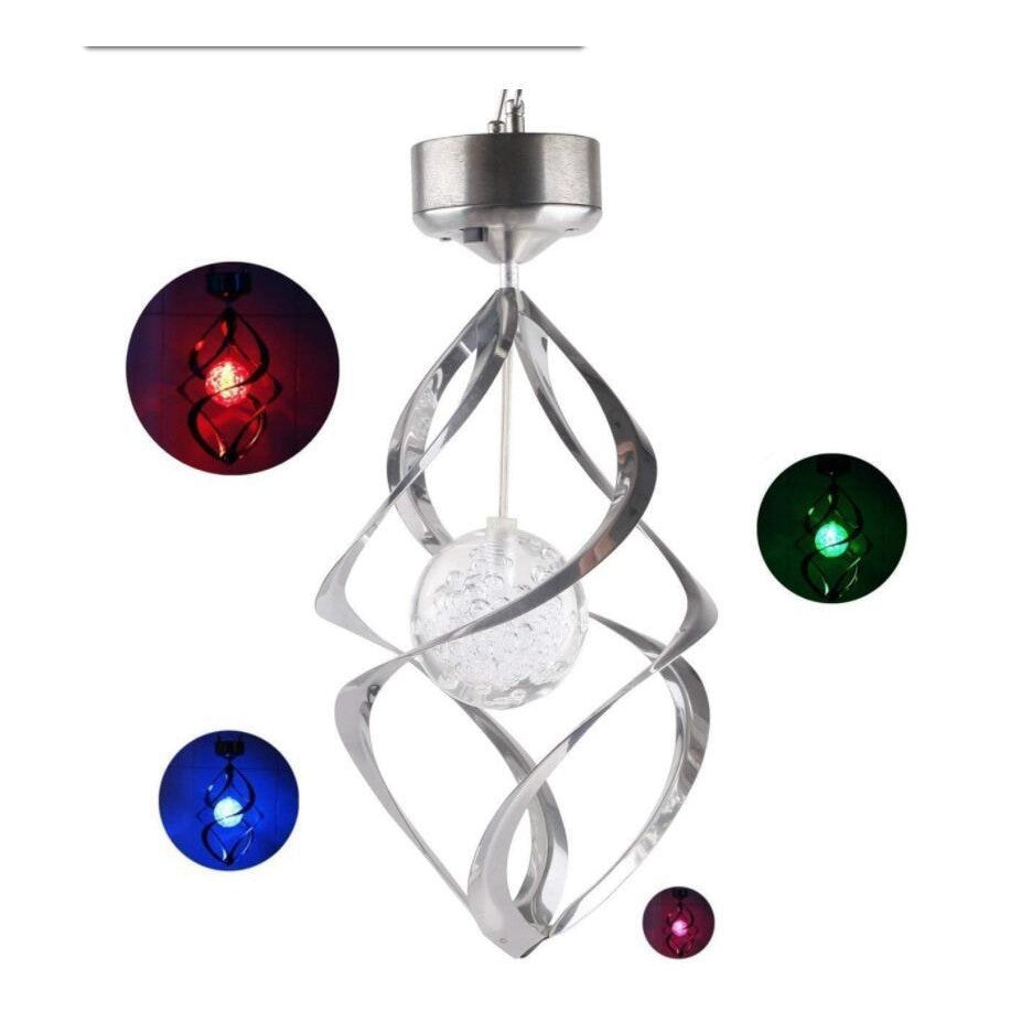 Lampa solara LED RGB spirala pentru gradina/terasa Vivimall, se roteste de la vant, 35 x 5.5 cm, rezistenta la apa, 2V, 600 mAh, multicolor