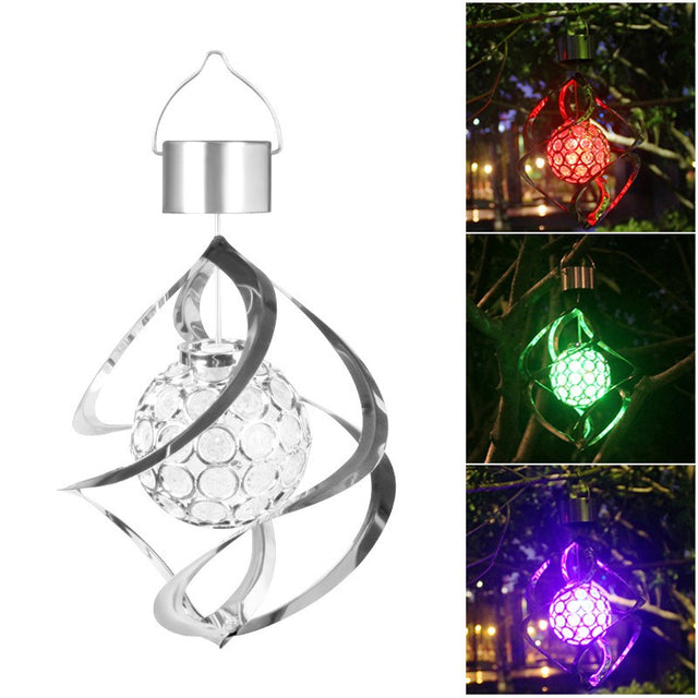 Lampa Solara Led Rgb Spirala Pentru Gradina/Terasa, Se Roteste De La Vant, 35 X 5.5 Cm, Rezistenta La Apa, Tip Glob De Cristal, 2V, 600 Mah, Multicolor - vivimall.ro