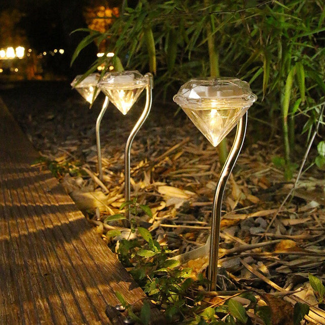 Lampa Solara Led Tip Diamant Pentru Gradina, Inaltime 30 Cm, 2V, Abs, 600Mah, Alb Cald - vivimall.ro