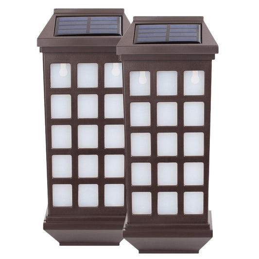 Lampa solara LED tip Felinar pentru perete Vivimall, Set din 2 Buc, 23 x 9 cm, 1.2V, ABS, 600mAh, Rezistent la Apa, Tip lumina alb cald, Maro - vivimall.ro