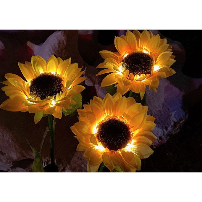 Lampa Solara Led Tip Floarea Soarelui Cu 3 Flori, Inaltime 70 Cm, Pentru Gradina - vivimall.ro