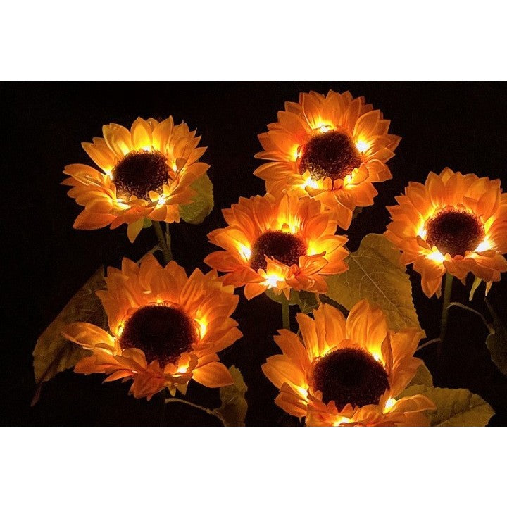Lampa Solara Led Tip Floarea Soarelui Cu 3 Flori, Inaltime 70 Cm, Pentru Gradina - vivimall.ro