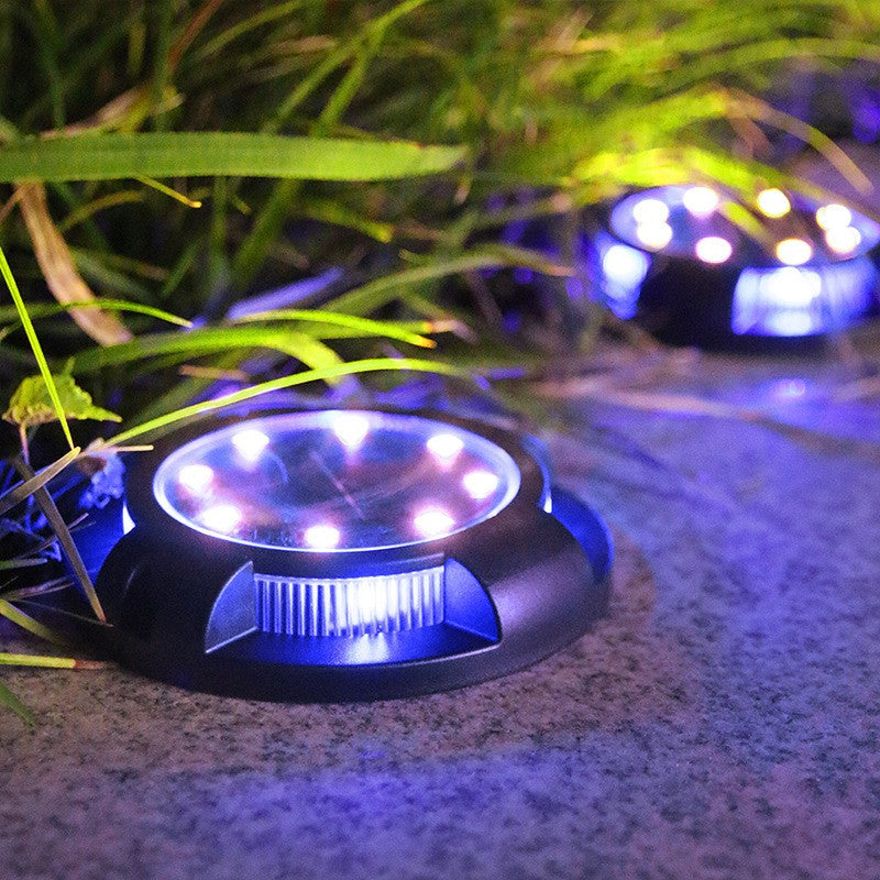 Lampa Solara Led Tip Spot Pentru Gradina, Cu 4 Leduri Laterale Multicolore Si 8 Leduri Principale Alb Rece, Ip65, Material Abs, Baterie 2V, 700 Mah, 11X13.5 Cm, Multicolor - vivimall.ro