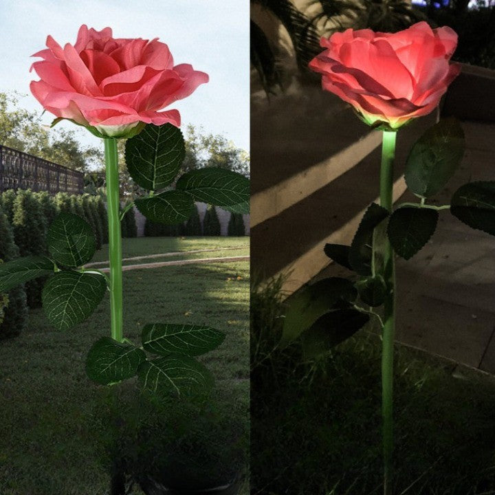 Lampa Solara Led Tip Trandafir Cu O Floare Pentru Gradina, Inaltime 75 Cm - vivimall.ro