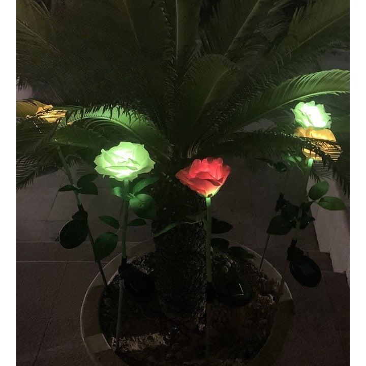 Lampa Solara Led Tip Trandafir Cu O Floare Pentru Gradina, Inaltime 75 Cm - vivimall.ro