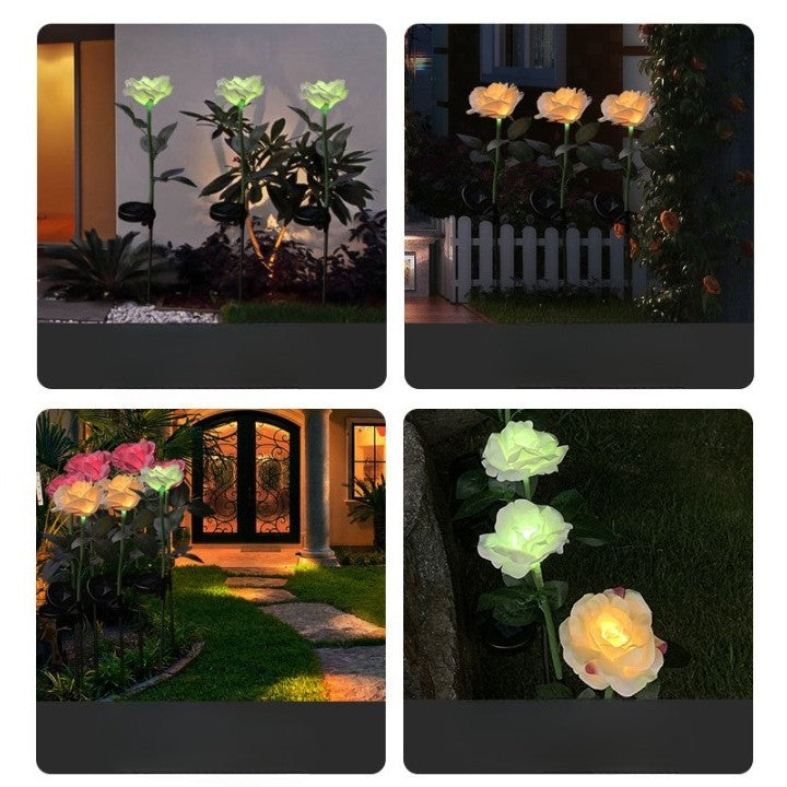 Lampa Solara Led Tip Trandafir Cu O Floare Pentru Gradina, Inaltime 75 Cm - vivimall.ro