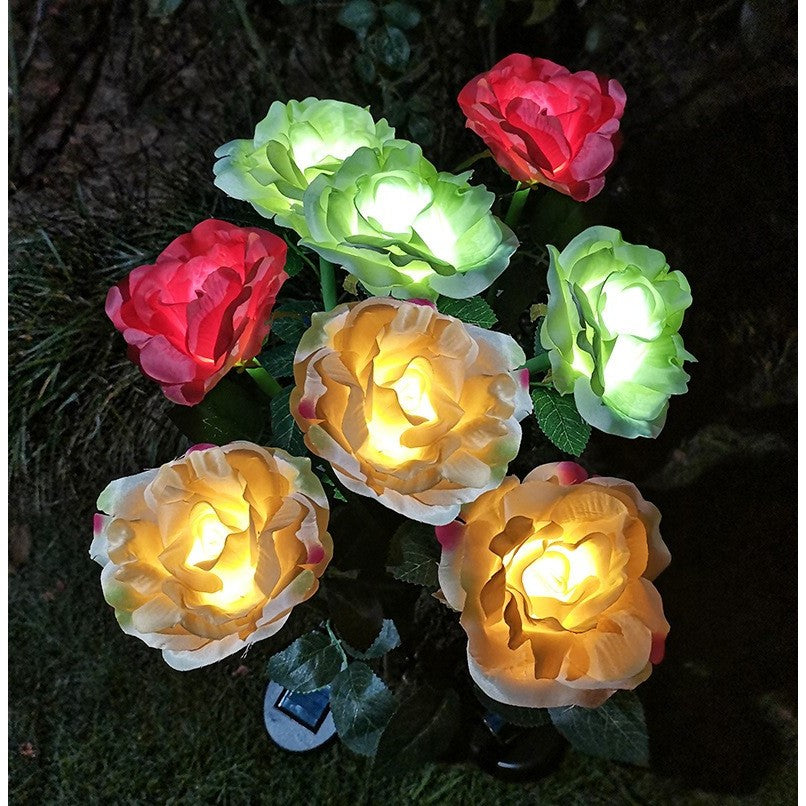Lampa Solara Led Tip Trandafir Cu O Floare Pentru Gradina, Inaltime 75 Cm - vivimall.ro