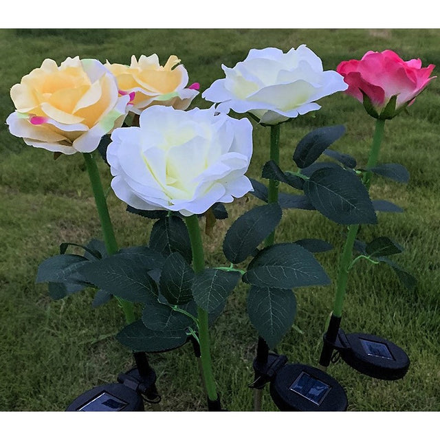 Lampa Solara Led Tip Trandafir Cu O Floare Pentru Gradina, Inaltime 75 Cm - vivimall.ro
