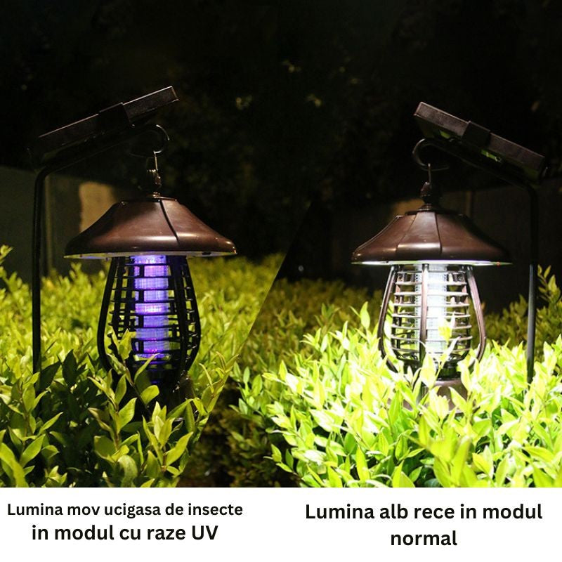 Lampa Solara Pentru Gradina, Anti-Insecte, Tantari, Muste, Uv, Led, Material Abs, Putere 5W, 1.2 V, Autonomie 8 Ore, 2 Moduri De Functionare, Ip65, Electric Shock 380 Volti, 30 X 19.5 Cm, Maro - vivimall.ro