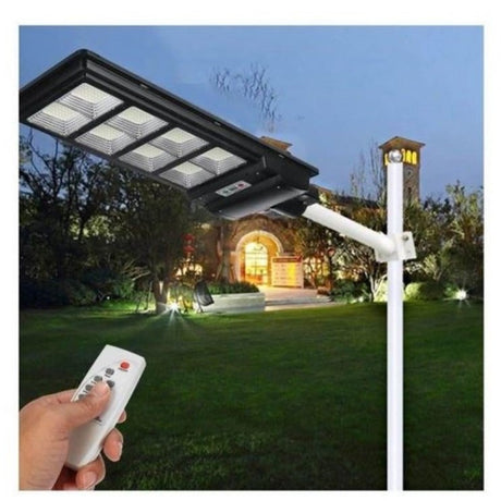 Lampa Solara Stradala, Cu Telecomanda, Senzor De Miscare Si Lumina, Suport Prindere, 180 Led-Uri, Ip65, Abs, 10Ah, 200W, Temperatura Culoare 6500K, 59.5X23.8X6.8 Cm, Autonomie 10-12 Ore, Negru - vivimall.ro