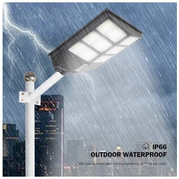 Lampa solara stradala Flippy, cu telecomanda, senzor de miscare si lumina, suport prindere, 480 LED-uri, IP65, ABS, 15AH, 300W, temperatura culoare 6500K, 44.6x34.8x7.2 cm, autonomie 10-12 ore, negru