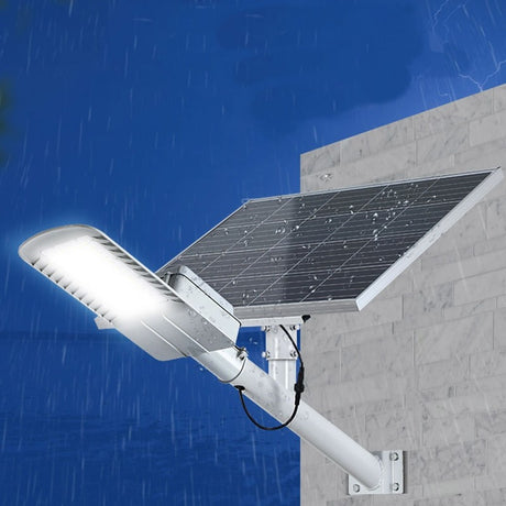 Lampa Solara Stradala, Ip65, Senzor De Lumina, 60 Led-Uri Smd, 2250 Lm, Panou 25W, Putere 200W, Autonomie 12-16 Ore, Telecomanda, Montare Prin Fixare, Pentru Strada Sau Gradina, Finisaj Mat, Material Abs, 51.5 X 21 X 7.5, Gri - vivimall.ro