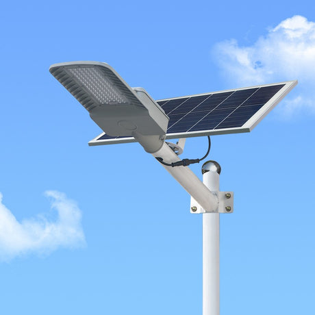 Lampa Solara Stradala, Ip65, Senzor De Lumina, 60 Led-Uri Smd, 2250 Lm, Panou 25W, Putere 200W, Autonomie 12-16 Ore, Telecomanda, Montare Prin Fixare, Pentru Strada Sau Gradina, Finisaj Mat, Material Abs, 51.5 X 21 X 7.5, Gri - vivimall.ro