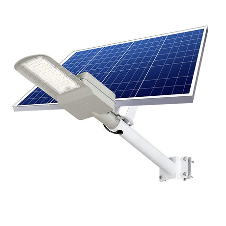 Lampa Solara Stradala, Ip65, Senzor De Lumina, 60 Led-Uri Smd, 2250 Lm, Panou 25W, Putere 200W, Autonomie 12-16 Ore, Telecomanda, Montare Prin Fixare, Pentru Strada Sau Gradina, Finisaj Mat, Material Abs, 51.5 X 21 X 7.5, Gri - vivimall.ro