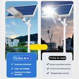 Lampa Solara Stradala, Pentru Curte Sau Strada, Cu Doua Grile, Finisaj Mat, Rezistent La Apa, Montare Prin Fixare, Senzor Lumina, Baterie De Litiu, Ip65, Lumina Rece, Putere 300W, Autonomie 10 Ore, 51.5 X 21 Cm, Gri - vivimall.ro