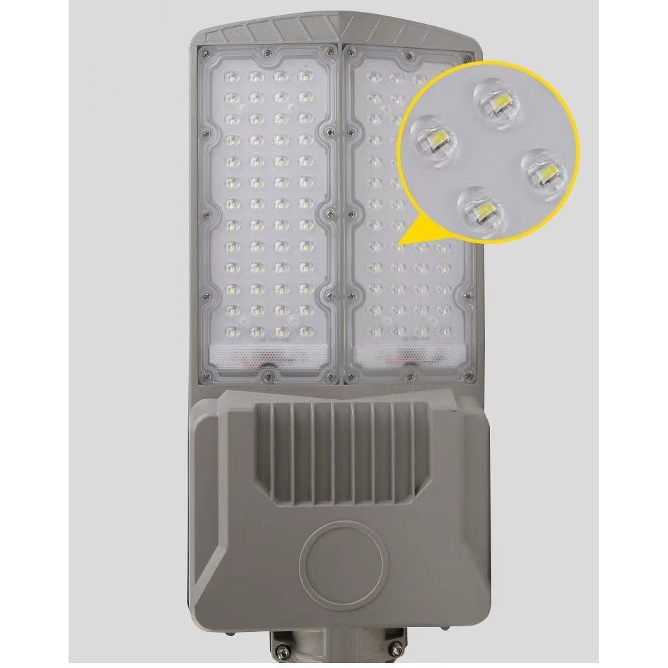 Lampa Solara Stradala, Pentru Curte Sau Strada, Cu Doua Grile, Finisaj Mat, Rezistent La Apa, Montare Prin Fixare, Senzor Lumina, Baterie De Litiu, Ip65, Lumina Rece, Putere 300W, Autonomie 10 Ore, 51.5 X 21 Cm, Gri - vivimall.ro