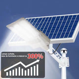 Lampa solara stradala Flippy, pentru curte sau strada, cu trei grile, finisaj mat, rezistent la apa, montare prin fixare, senzor lumina, baterie de litiu, IP65, lumina rece, putere 1000W, autonomie 10 ore, 55 x 23 x 9 cm, gri
