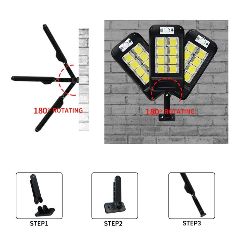 Lampa Stradala Solara, Cu Telecomanda, 36 Cm X 11.5 Cm, 108 Cob Led, 2592 Lumeni, 21.6 W - Echivalent 172 W Bec Incadescent, Ip65, Senzor De Miscare, Senzor De Lumina, 2 Grile, Alb Rece - vivimall.ro