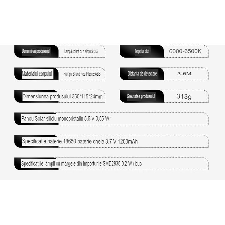 Lampa Solara De Exterior Led, 36 Cm X 11.5 Cm, 2400Lumeni 100 Cob Led 20 W - Echivalent 160 W Bec Incadescent, Ip65, Senzor De Miscare, Senzor De Lumina, 1 Grila, Alb Rece - vivimall.ro
