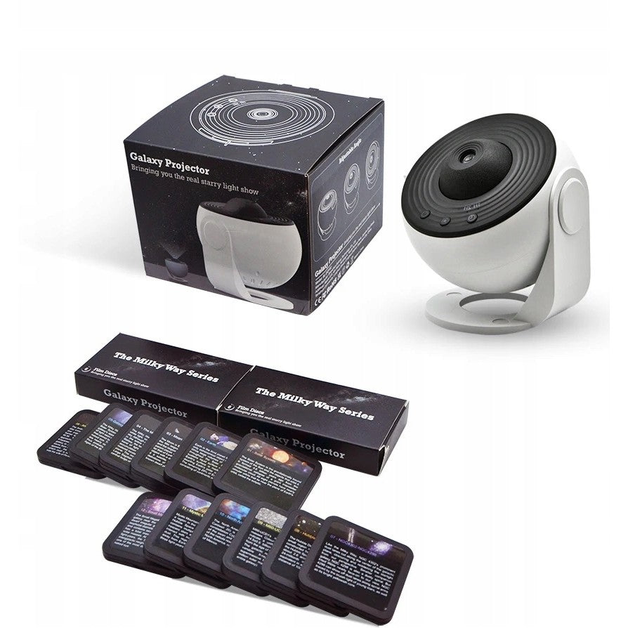 Lampa Tip Proiector Galaxie, Vivimall, pentru Dormitor, Tematica Cer Instelat, Model Glob, HD, Rotire 360 de Grade, 20 de Imagini, Incarcare USB, 10 W, 15x15 cm, Alb Negru - vivimall.ro