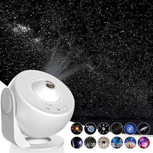Lampa Tip Proiector Galaxie, Vivimall, pentru Dormitor, Tematica Cer Instelat, Model Glob, HD, Rotire 360 de Grade, 13 Imagini, Incarcare USB, 5 W, 11.2x10.8x10.9 cm, Alb - vivimall.ro
