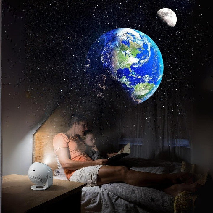 Lampa Tip Proiector Galaxie, Vivimall, pentru Dormitor, Tematica Cer Instelat, Model Glob, HD, Rotire 360 de Grade, 13 Imagini, Incarcare USB, 5 W, 11.2x10.8x10.9 cm, Alb - vivimall.ro