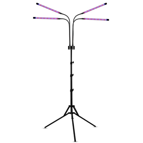 Lampa UV pentru cresterea plantelor, Vivimall, 4 capete, putere 30W, 108 LED-uri Lampa cu lumina Ultra-Violet, Lampa cu Picior Ajustabil pana la 2 m, Lumina UV Mov - vivimall.ro