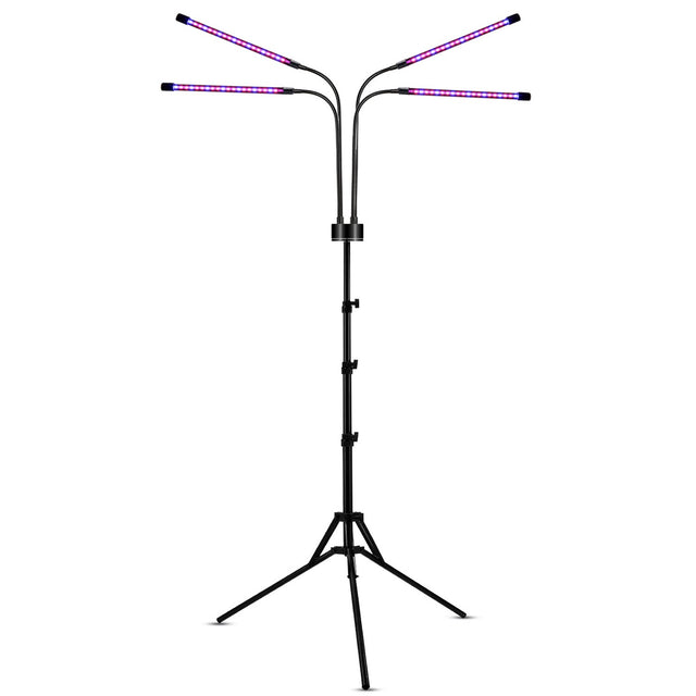 Lampa UV pentru cresterea plantelor, Vivimall, 4 capete, putere 30W, 108 LED-uri Lampa cu lumina Ultra-Violet, Lampa cu Picior Ajustabil pana la 2 m, Lumina UV Mov - vivimall.ro