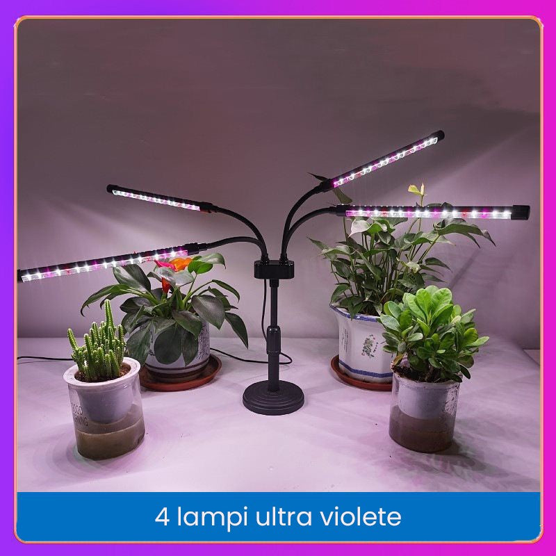 Lampa Uv Pentru Cresterea Plantelor, Conectare La Retea, 20W, 4 Capete, 72 Led-Uri, Ajustabila Pana La 66.5 Cm, Lumina Movâ- - vivimall.ro