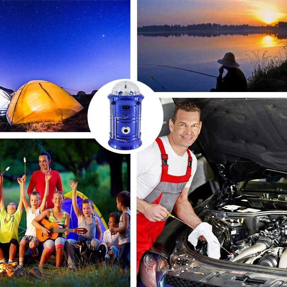 Lanterna Pliabila De Camping Magic Cool Cu Lampa Disc Si Usb Lanterna, Felinar, Acumulator 1200 Mah, Reincarcabila, 6 Led + 1 W + 3C Culori, Albastru - vivimall.ro