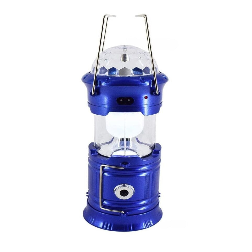 Lanterna Pliabila De Camping Magic Cool Cu Lampa Disc Si Usb Lanterna, Felinar, Acumulator 1200 Mah, Reincarcabila, 6 Led + 1 W + 3C Culori, Albastru - vivimall.ro