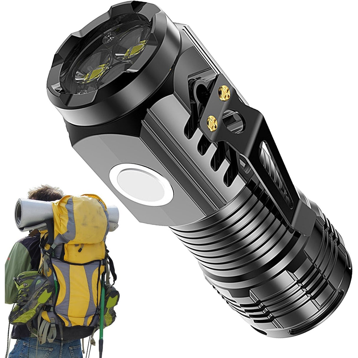 Lanterna Cu 3 Nuclee Led, Incarcare Usb, Autonomie 4-20H, Raza Maxima 100-200 M, 5W, Suport De Agatat, Fund Magnetic,