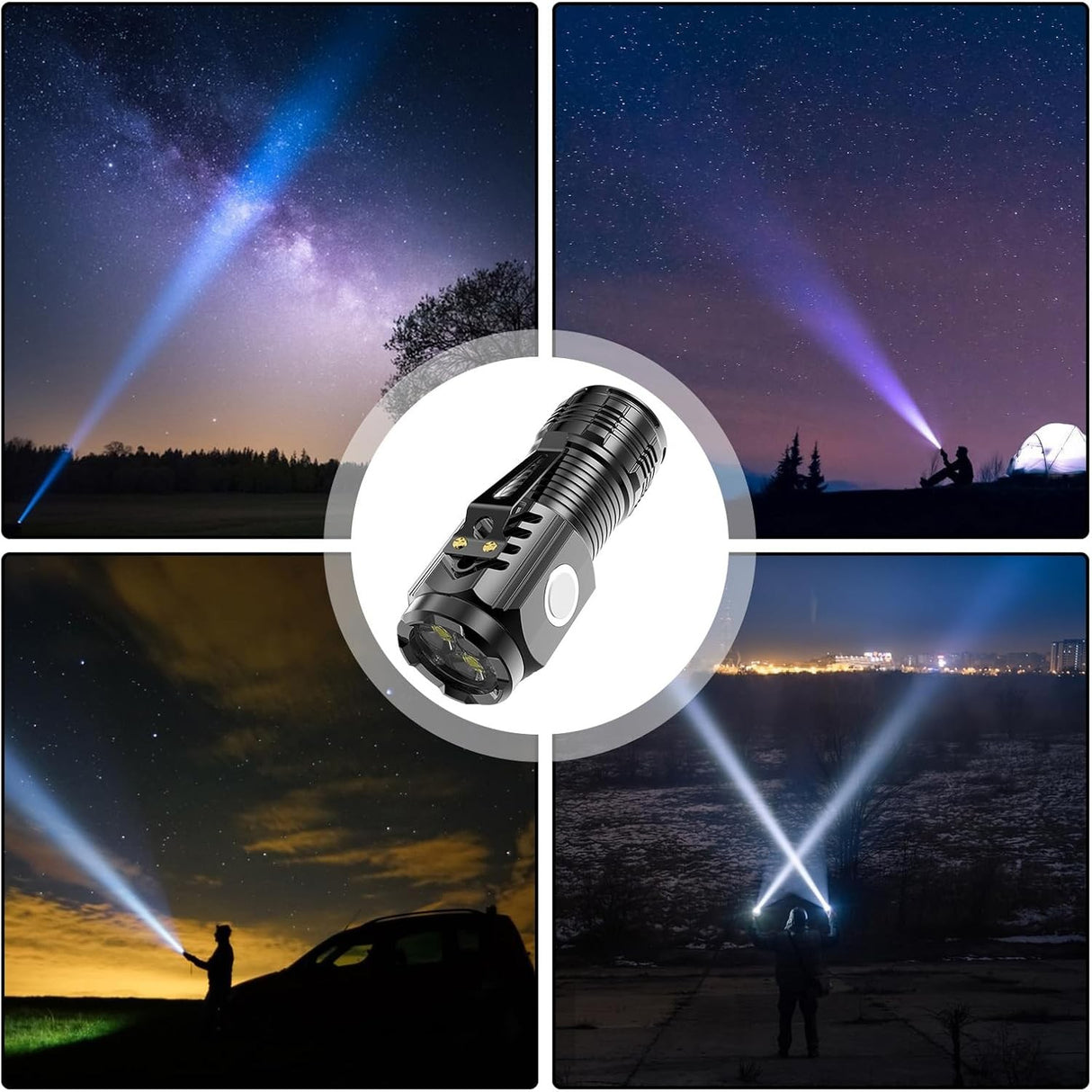 Lanterna Cu 3 Nuclee Led, Incarcare Usb, Autonomie 4-20H, Raza Maxima 100-200 M, 5W, Suport De Agatat, Fund Magnetic,