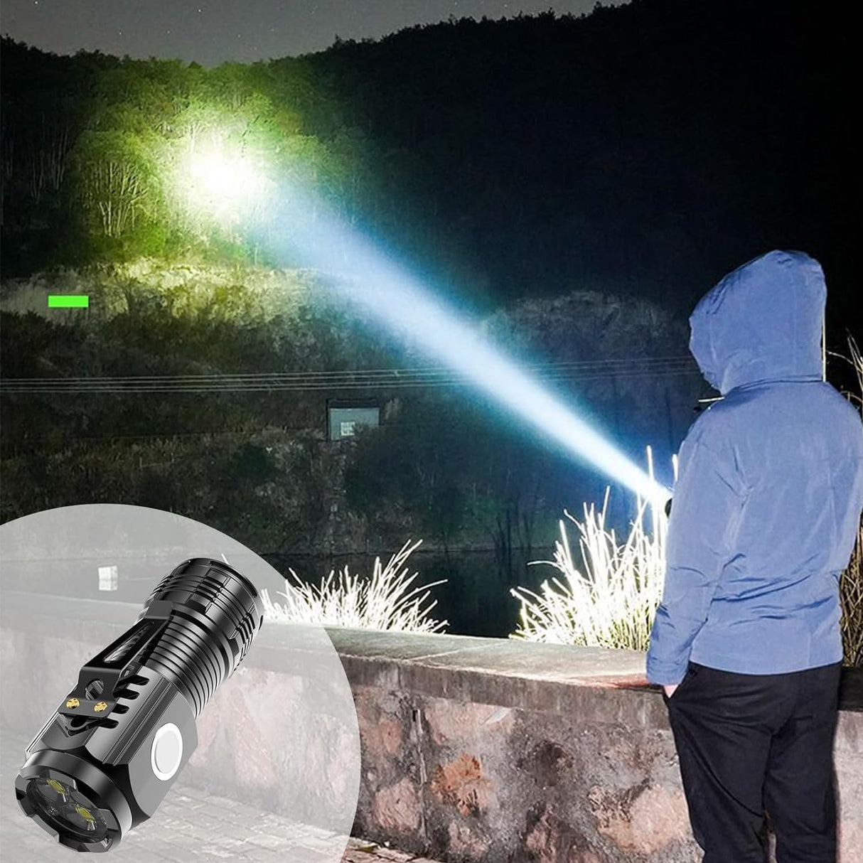 Lanterna Cu 3 Nuclee Led, Incarcare Usb, Autonomie 4-20H, Raza Maxima 100-200 M, 5W, Suport De Agatat, Fund Magnetic,