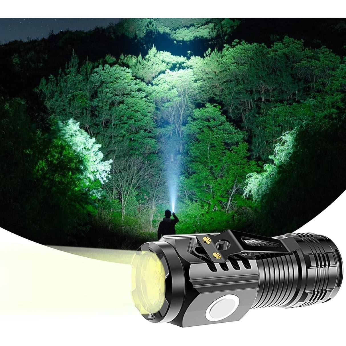 Lanterna cu 3 Nuclee Led, Vivimall, Incarcare USB, Autonomie 4-20h, Raza Maxima 100-200 m, 5W, 4 x 4 x 9 cm, Suport de Agatat, Fund Magnetic, Negru Galvanizat - vivimall.ro