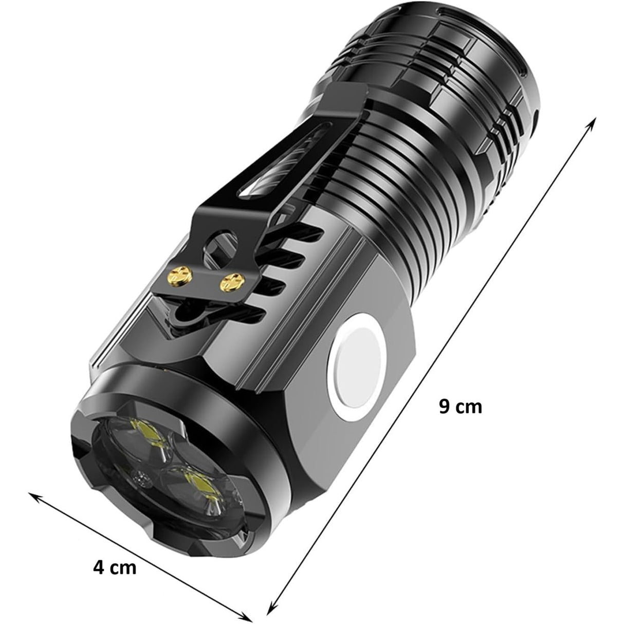 Lanterna cu 3 Nuclee Led, Vivimall, Incarcare USB, Autonomie 4-20h, Raza Maxima 100-200 m, 5W, 4 x 4 x 9 cm, Suport de Agatat, Fund Magnetic, Negru Galvanizat - vivimall.ro