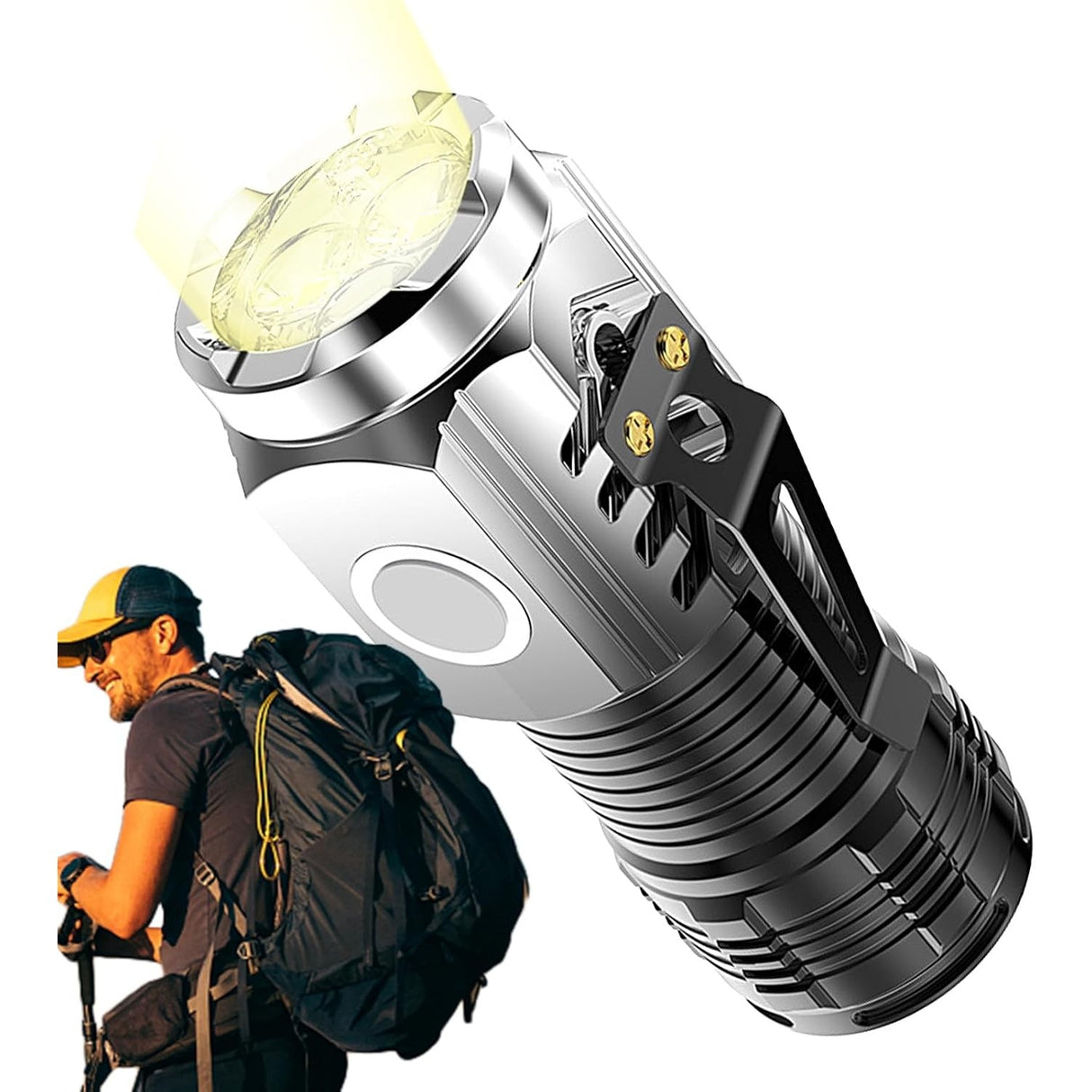 Lanterna Cu 3 Nuclee Led, Incarcare Usb, Autonomie 4-20H, Raza Maxima 100-200 M, 5W, Suport De Agatat, Fund Magnetic,