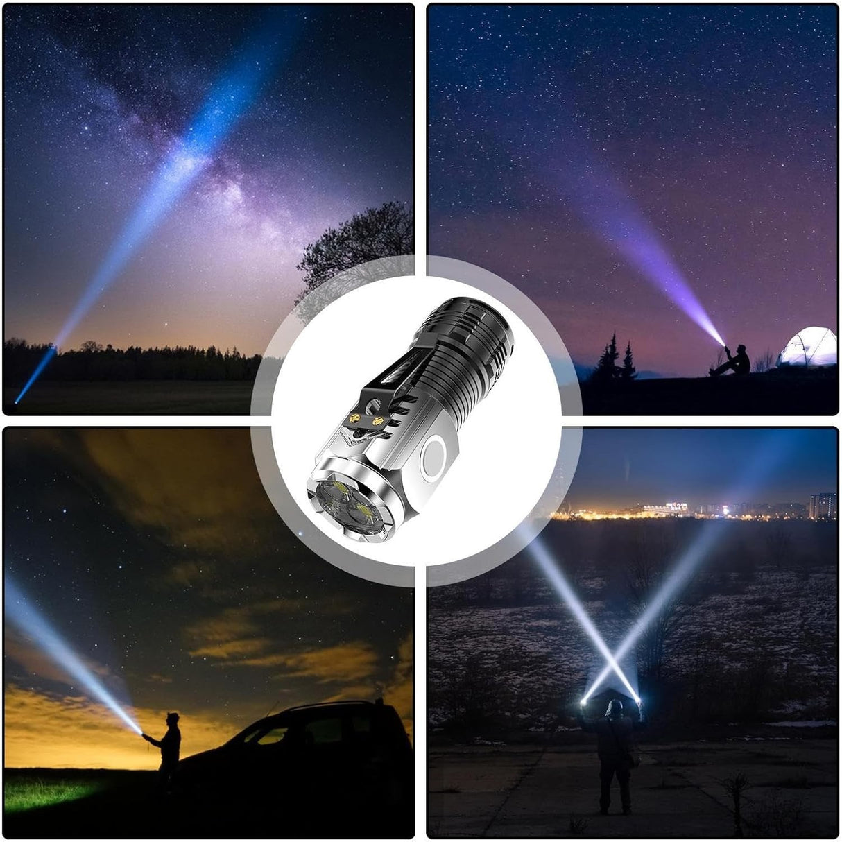Lanterna Cu 3 Nuclee Led, Incarcare Usb, Autonomie 4-20H, Raza Maxima 100-200 M, 5W, Suport De Agatat, Fund Magnetic,