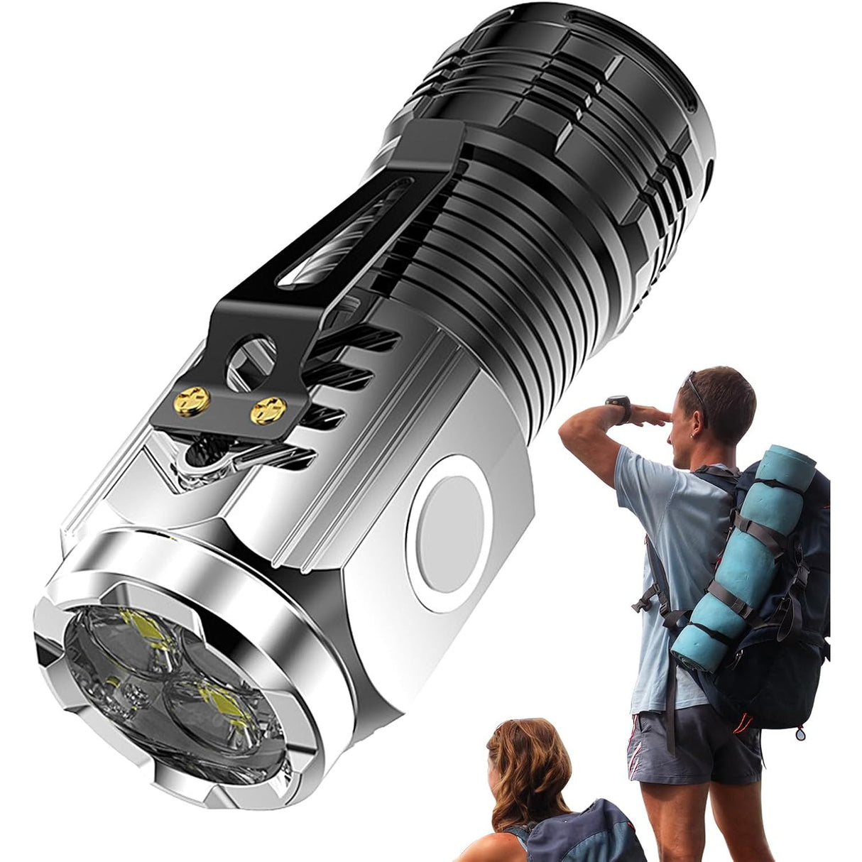 Lanterna Cu 3 Nuclee Led, Incarcare Usb, Autonomie 4-20H, Raza Maxima 100-200 M, 5W, Suport De Agatat, Fund Magnetic,