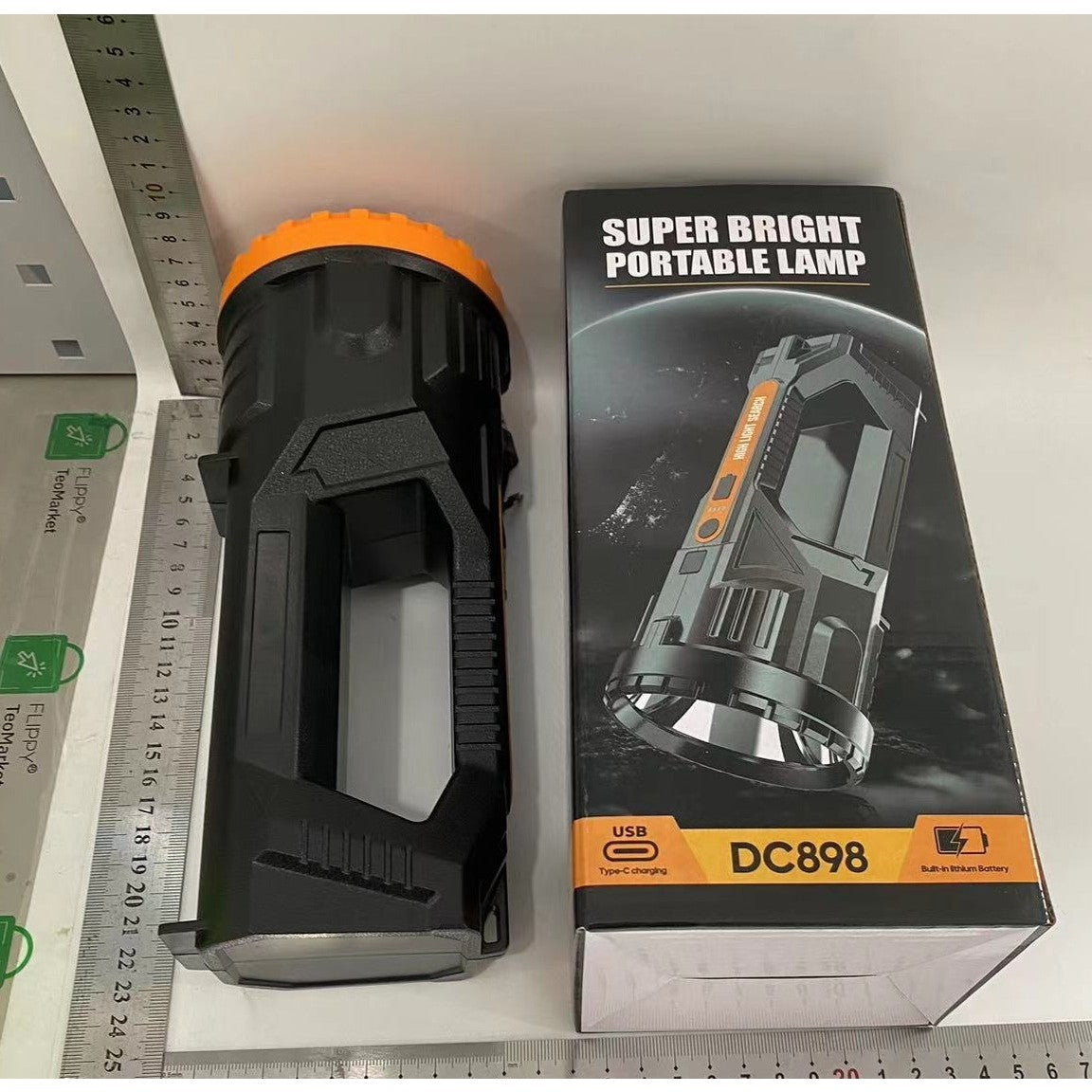 Lanterna LED, Vivimall, Incarcare USB, Autonomie 8-24h, 2 Surse de Lumina, Principal si Lateral, Raza Maxima 100-200 m, COB, 5W, 23 x 10 x 10 cm, Galben - vivimall.ro