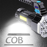 Lanterna Led Lumina Puternica, Rezistenta La Apa, Tip Proiector Cob, Lanterna Reincarcabila, Usb, Cu Maner Pentru Drumetii, Lanterna De Urgenta, Aer Liber, 14.1 X 6.4 Cm, Culoare Negru Cu Comutator Albastru - vivimall.ro