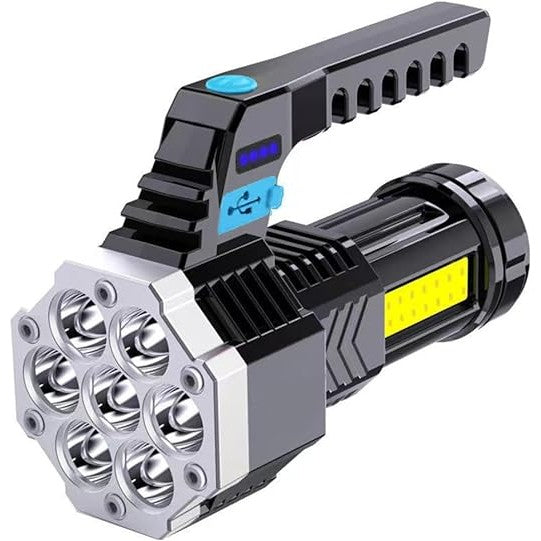 Lanterna Led Lumina Puternica, Rezistenta La Apa, Tip Proiector Cob, Lanterna Reincarcabila, Usb, Cu Maner Pentru Drumetii, Lanterna De Urgenta, Aer Liber, 14.1 X 6.4 Cm, Culoare Negru Cu Comutator Albastru - vivimall.ro