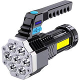 Lanterna Led Lumina Puternica, Rezistenta La Apa, Tip Proiector Cob, Lanterna Reincarcabila, Usb, Cu Maner Pentru Drumetii, Lanterna De Urgenta, Aer Liber, 14.1 X 6.4 Cm, Culoare Negru Cu Comutator Albastru - vivimall.ro