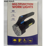 Lanterna Led Lumina Puternica, Rezistenta La Apa, Tip Proiector Cob, Lanterna Reincarcabila, Usb, Cu Maner Pentru Drumetii, Lanterna De Urgenta, Aer Liber, 14.1 X 6.4 Cm, Culoare Negru Cu Comutator Albastru - vivimall.ro