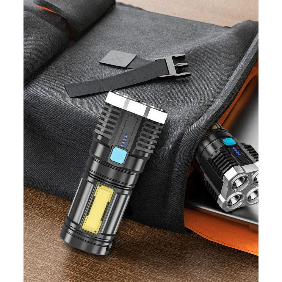 Lanterna Led Tactica 2 In 1, 4 Moduri De Iluminare, Tip Proiector Cob, Rezistenta La Apa, Reincarcabila, Usb, Lanterna De Drumetii, 13.6 X 5 Cm, Negru - vivimall.ro