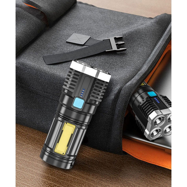 Lanterna Led Tactica 2 In 1, 4 Moduri De Iluminare, Tip Proiector Cob, Rezistenta La Apa, Reincarcabila, Usb, Lanterna De Drumetii, 13.6 X 5 Cm, Negru - vivimall.ro