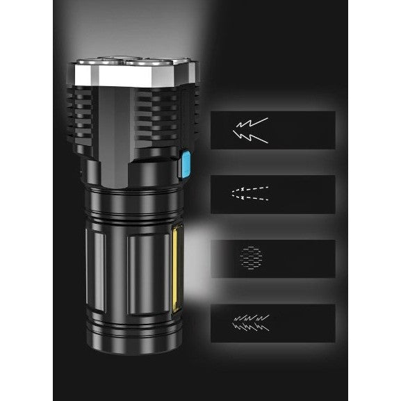 Lanterna Led Tactica 2 In 1, 4 Moduri De Iluminare, Tip Proiector Cob, Rezistenta La Apa, Reincarcabila, Usb, Lanterna De Drumetii, 13.6 X 5 Cm, Negru - vivimall.ro